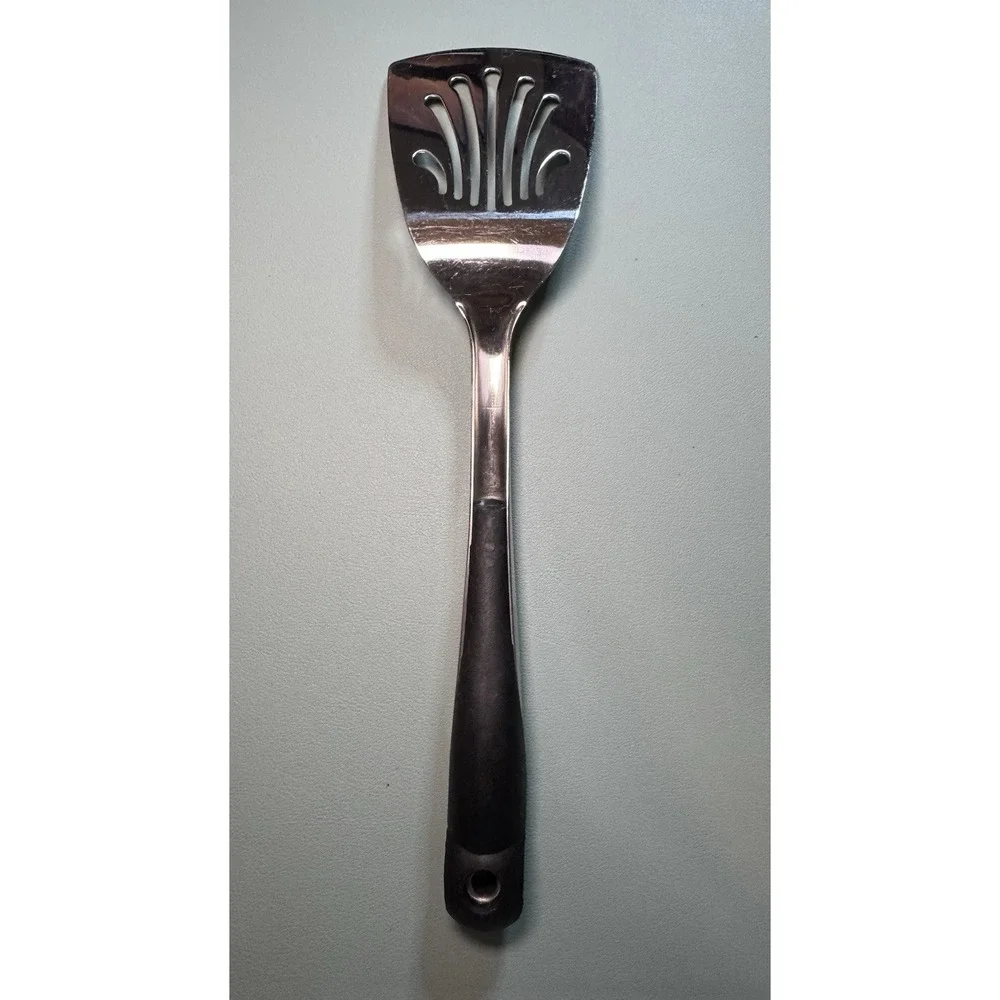 Revere Ware Stainless Steel Silver Spatula Black Silicon Grip Heavy USED Vintage